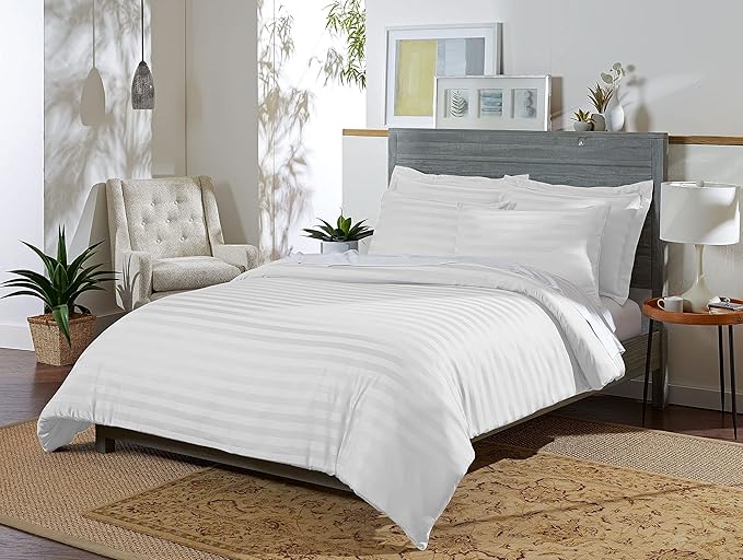 Pure Bamboo King Duvet Cover, 3 Piece Set, Genuine 100% Organic Viscose Derived from Bamboo, Luxuriously Soft and Cooling, 2 Pillowcases (King, Jacquard White)
