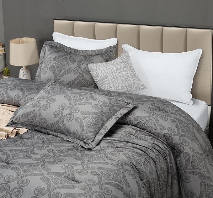 Utopia Bedding - Comforter Set with 2 Pillow Shams - 3 Pieces Bedding Comforter Sets - Down Alternative Comforter - Soft and Comfortable - Machine Washable, Paisley Grey, King