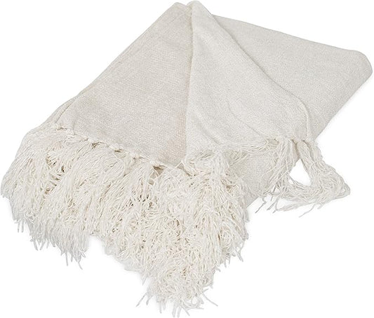 BIRDROCK HOME Internet’s Best Chenille Throw Blankets - Ivory - Ultra Soft Couch Blanket with Fringe - Light Weight Sofa Throw - 100% Microfiber Polyester - Easy Travel - Bed - 50 x 60
