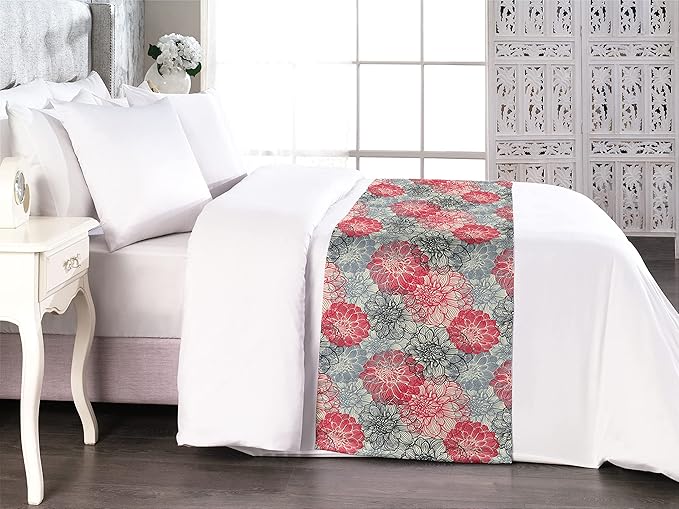 Lunarable Dahlia Flower Bed Runner, Hand Drawn Overlap Twisted Old Fashion Blossoms Boho Petals Floret Image, Decorative Accent Bedding Scarf for Hotels Homes and Guestrooms, Queen, Cream Pink