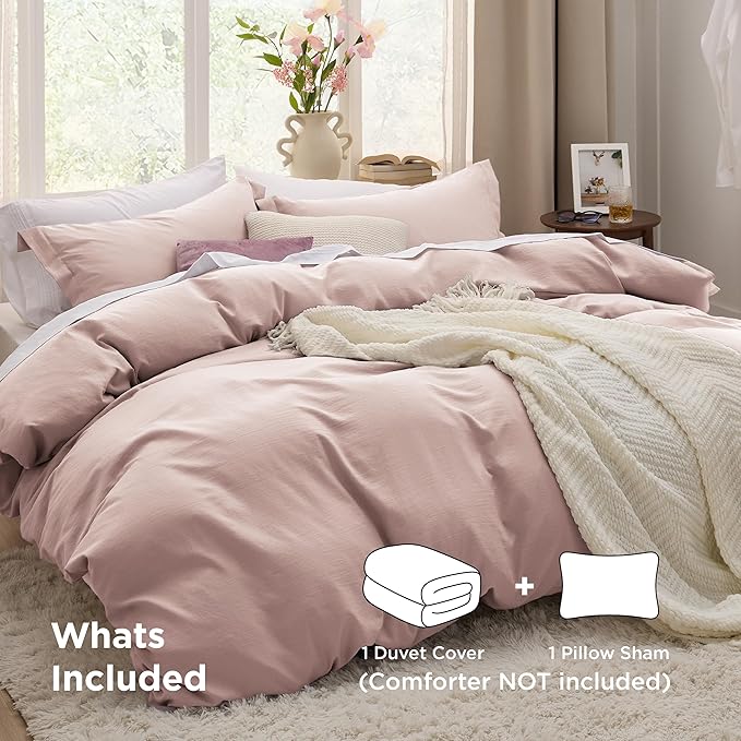 Bedsure Rose Pink Twin Duvet Cover - 2 Pieces Prewashed Extra Soft Bedding Set, Includes 1 Duvet Cover Twin Size 68x90 Inches with Zipper Closure & 1 Pillow Sham, Comforter Not Included