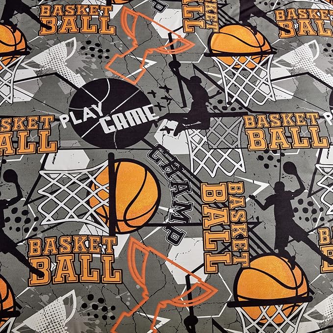Chezmoi Collection 4-Piece Kids Bedding Comforter Set - Soft Microfiber Gray Orange Multi-Color Basketball Slam Dunk Sports, Full/Queen
