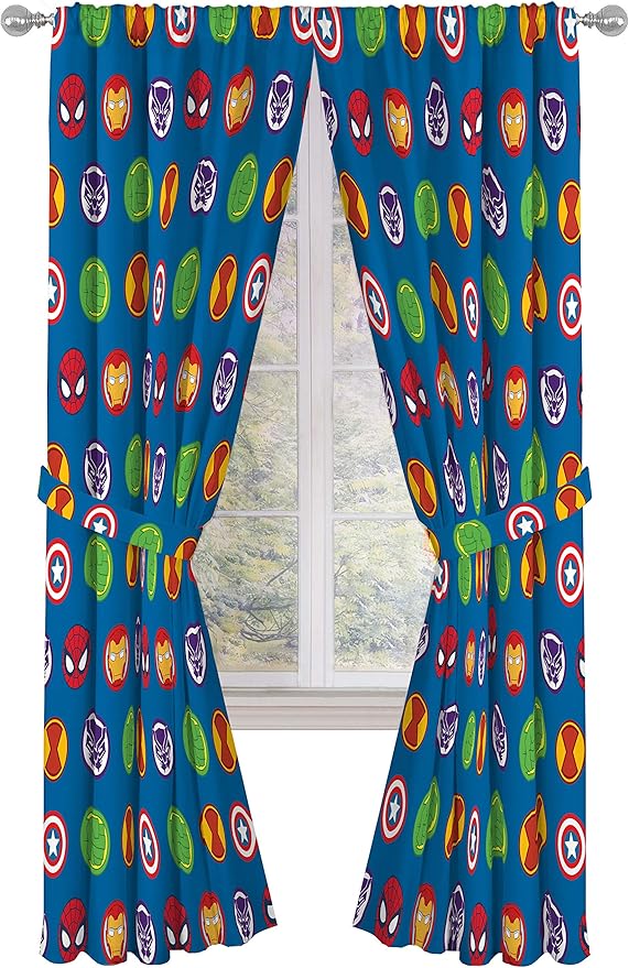 Jay Franco Marvel Super Hero Adventures Double Team 84" Inch Drapes - Beautiful Room Décor & Easy Set Up, Bedding Features The Avengers - Curtains Include 2 Tiebacks, 4 Piece Set