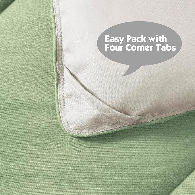 HIG 3pc Sage Green King Size Comforter Set -All Season Reversible Down Alternative Comforter with Two Shams -Quilted Duvet Insert with Corner Tabs - Diamond Stitched Blanket - Breathable, Soft, Fluffy