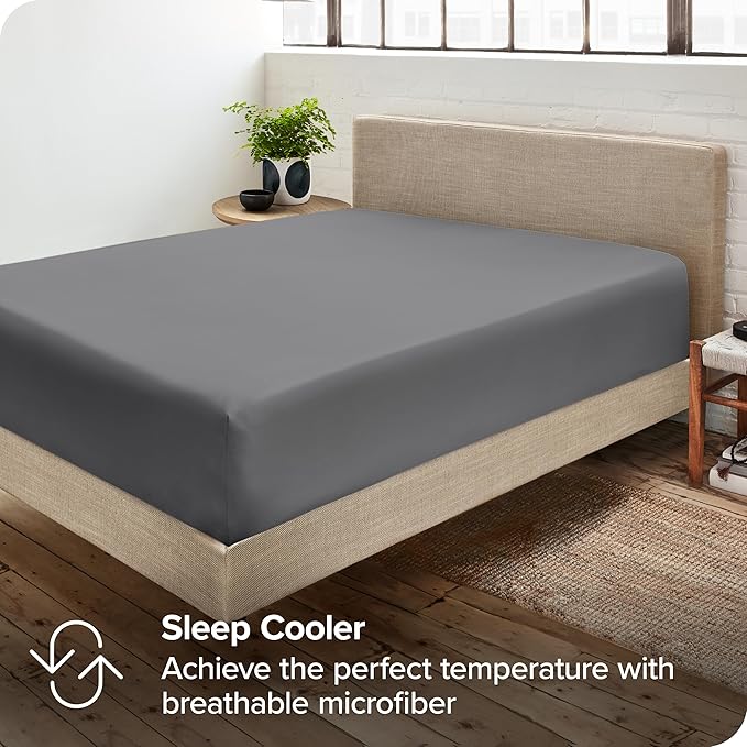 Bare Home 2-Pack Fitted Bottom Sheets King - Premium 1800 Ultra-Soft Wrinkle Resistant Microfiber - Deep Pocket (King, Grey)