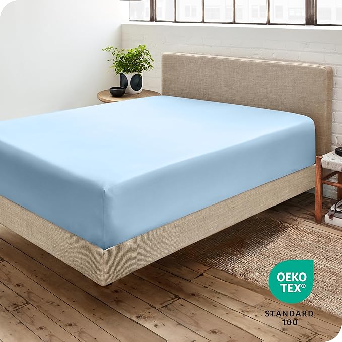 Bare Home Fitted Bottom Sheet Twin Size - Premium 1800 Microfiber - Ultra-Soft Hotel Luxury - Deep Pocket - Durable and Long Lasting (Twin, Light Blue)