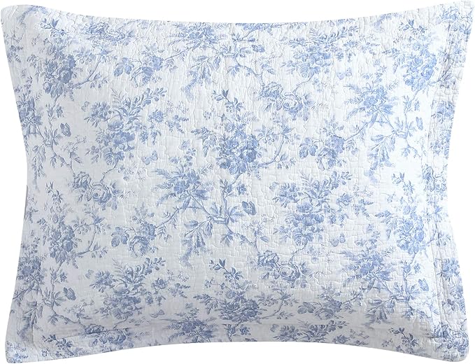Laura Ashley Home - Twin Quilt Set, Reversible Floral Cotton Bedding with Matching Sham, Home Decor for All Seasons (Walled Garden Blue, Twin)