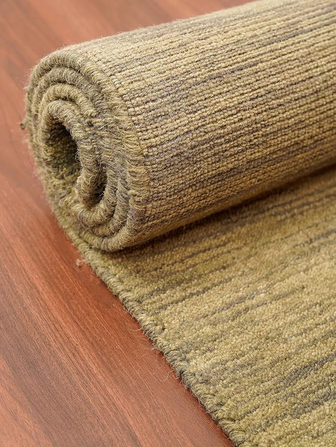 Rugsotic Carpets Hand Knotted Loom Wool 5'x8' Area Rug Solid Green L00111