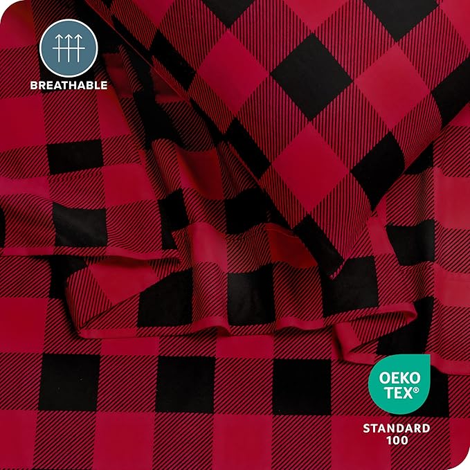 Bare Home Twin XL Sheet Set - 1800 Ultra-Soft Microfiber - Deep Pockets - Easy Fit - Extra Soft - 3 Piece Set - Bed Sheets (Twin XL, Buffalo Plaid - Red/Black)
