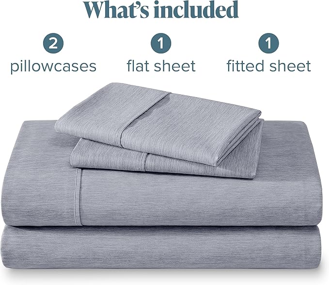 Bare Home King Sheet Set - Luxury 1800 Ultra-Soft Microfiber Double Brushed - Deep Pockets - Easy Fit - 4 Piece Set - Bedding Sheets & Pillowcases (King, Heathered Blueberry)