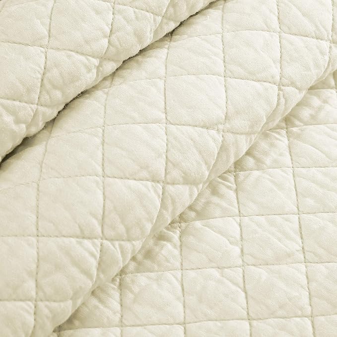 Lush Decor Ava Quilt Diamond Pattern Solid 3 Piece Oversized Bedding Blanket Bedspread Set - King - Ivory
