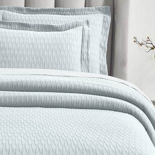 Superior 3 Piece Cotton Bedspread Set, Home Decor, Decorative Bed Spread, 2 Pillow Shams, Medium Weight Blanket, Matelasse Coverlet, Bedding Essentials, Calvert Collection, California King, Sky Blue