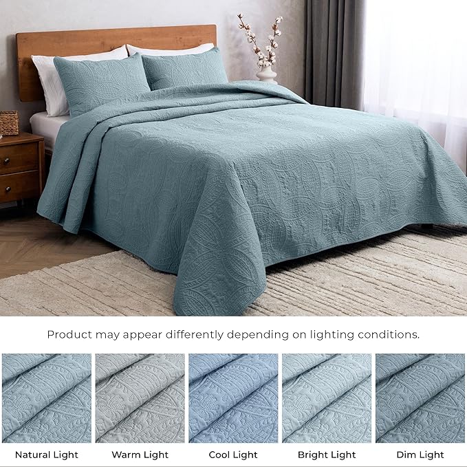 Mellanni Twin Bedspread Coverlet Set - Bedding Cover with Sham - Ultrasonic Quilting Technology - 2 Piece Oversized Quilt Set - Bedspreads & Coverlets (Twin, Spa Blue)