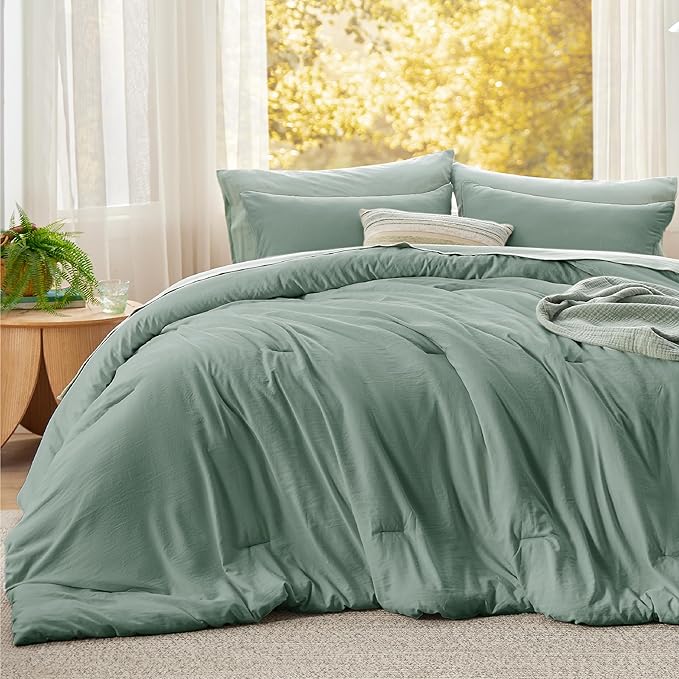 Bedsure Oversized King Comforter Set, Sage Green Soft Prewashed Bedding for All Seasons, 3 Pieces GentleSoft™ Bed Set, 1 Lightweight Comforter (120"x98") and 2 Pillowcases (20"x36")