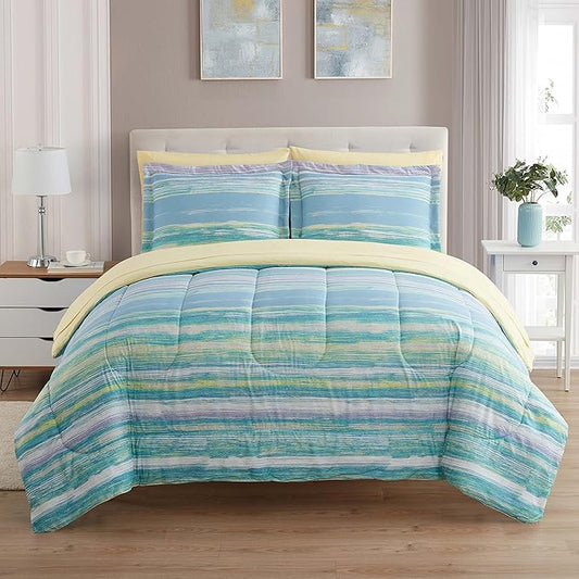 Sweet Home Collection 7 Piece Comforter Set Bag Solid Color All Season Soft Down Alternative Blanket & Luxurious Microfiber Bed Sheets, Sorento, King