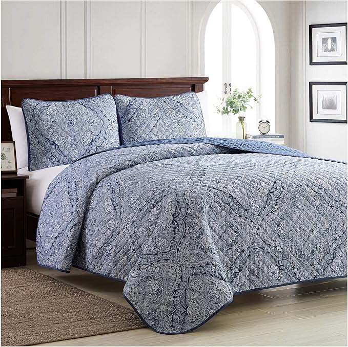 Mellanni Twin Bedspread Coverlet Set - Bedding Cover with Sham - Ultrasonic Quilting Technology - 2 Piece Oversized Quilt Set - Bedspreads & Coverlets (Twin, Medallion Blue)
