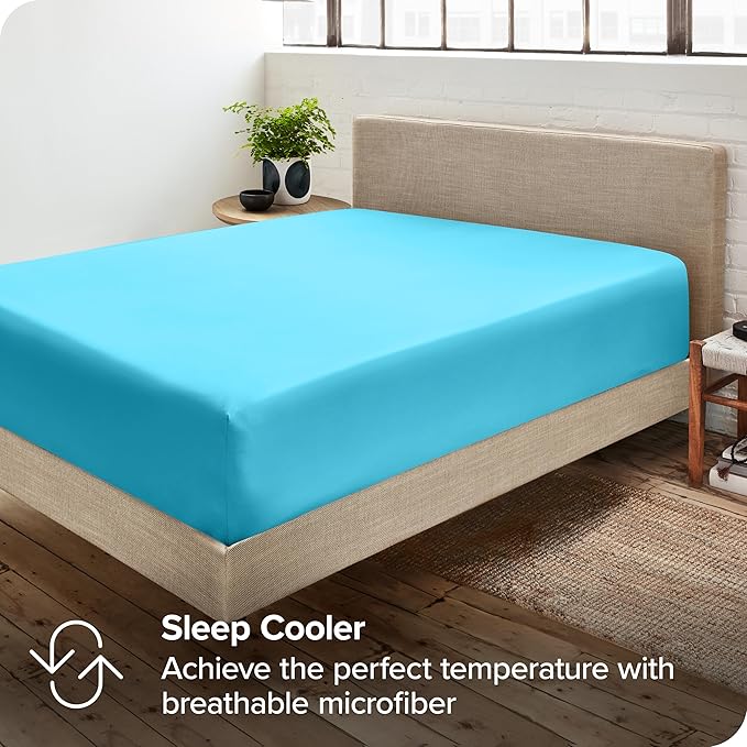 Bare Home 2-Pack Fitted Bottom Sheets Twin XL - Premium 1800 Ultra-Soft Wrinkle Resistant Microfiber - Deep Pocket (Twin XL, Aqua)