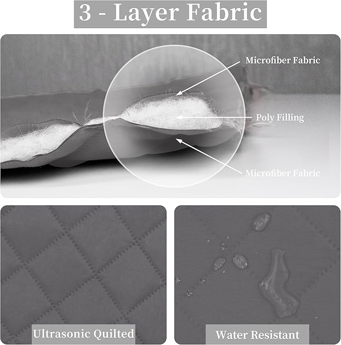 Easy-Going California King Size Reversible Quilt Set with 1 Quilt and 2 Pillow Shams, Soft Bed Quilt Cover, Water Resistant Lightweight Microfiber Bedspread, Stain Resistant, Gray/Light Gray