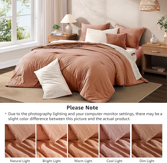 Monbix Full Size Comforter Set - 7 Pieces Autumn Leaf Prewashed Bed in a Bag Full Bedding Sets with Comforters, All Seasons Comforter Bed Set with Sheets, Pillowcases & Shams