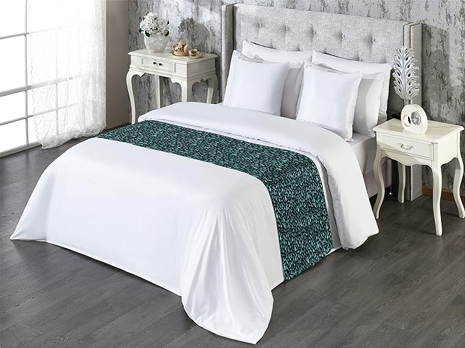Lunarable Fish Bed Runner, Underwater Animals Swimming Silhouette Marine Life Sea Ocean, Decorative Accent Bedding Scarf for Hotels Homes and Guestrooms, Queen, Teal Black