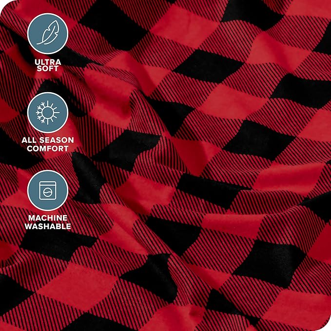 Bare Home Queen Sheet Set - Luxury 1800 Ultra-Soft Microfiber Queen Bed Sheets - Double Brushed - Deep Pockets - 4 Piece Set - Bedding Sheets & Pillowcases (Queen, Buffalo Plaid - Red/Black)