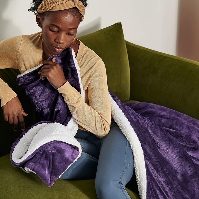 Bedsure GentleSoft Sherpa Fleece Blankets King Size for Bed, Non-Heated, Thick and Warm Throw Gifts for Women and Girls, Soft Fuzzy Plush King Christmas Blanket for Winter, Purple, 108x90 Inches