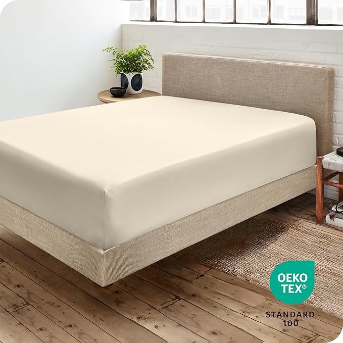 Bare Home Fitted Bottom Sheet Twin Size - Premium 1800 Microfiber - Ultra-Soft Hotel Luxury - Deep Pocket - Durable and Long Lasting (Twin, Sand)
