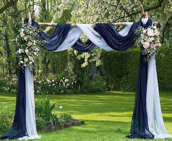 Warm Home Designs Set of 2 White & Navy Blue Canopy Bed Curtains in 55 x 104 Inch Size. 2 Twin Bed Canopy Curtains Can Be Turned Into Kids Bed Tent or Bed Canopy for Girls. BE White & Navy 104"