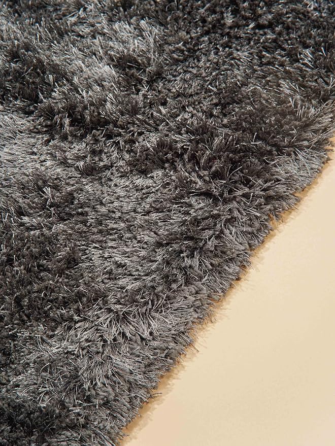 Hand Tufted SHAG Polyester ECO-Friendly Area Rugs - 5'x8', Rectangle, Charcoal, Solid Plain Design, High Pile Thick Handmade Anti Skid Area Rugs for Living Room, Bed Room K00111