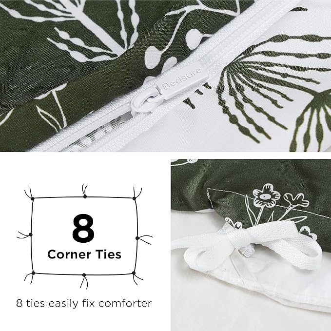 Bedsure Duvet Cover King Size - Reversible Bronze Green King Duvet Cover Set with Zipper Closure, 3 Pieces Floral Patterned Bedding Set with 8 Corner Ties and 2 Pillow Shams