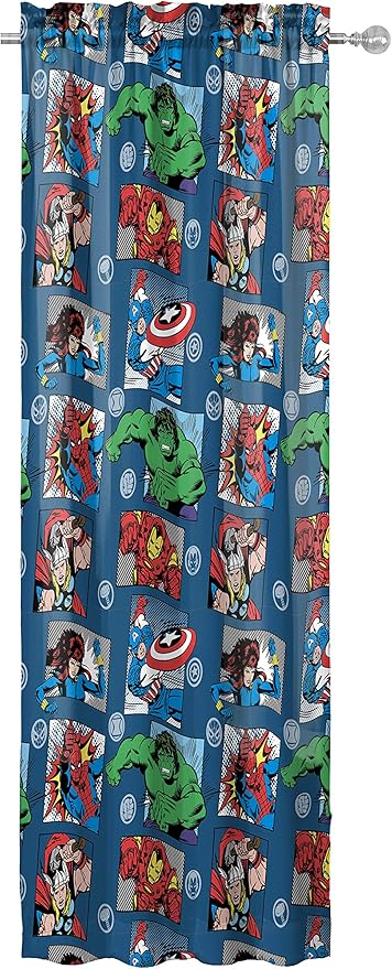Jay Franco Marvel Avengers Fighting Team 63" Inch Drapes - Beautiful Room Décor & Easy Set Up, Bedding - Curtains Include 2 Tiebacks, 4 Piece Set (Official Marvel Product)