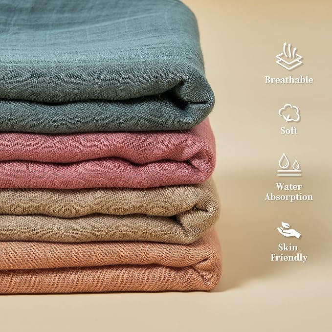Meracorallo Muslin Swaddle Blanket, 4 Pack Neutral Swaddle Blankets, Silky Soft Receiving Blanket, Soild Color Swaddle Wrap for Baby Boys and Girls, 47 x 47 inches