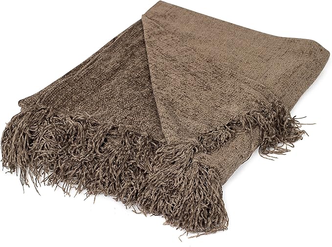 Internet’s Best Chenille Throw Blankets | Taupe | Ultra Soft Couch Blanket with Fringe | Light Weight Sofa Throw | 100% Microfiber Polyester | Easy Travel | Bed | 50 x 60