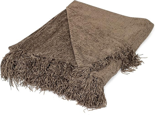 Internet’s Best Chenille Throw Blankets | Taupe | Ultra Soft Couch Blanket with Fringe | Light Weight Sofa Throw | 100% Microfiber Polyester | Easy Travel | Bed | 50 x 60