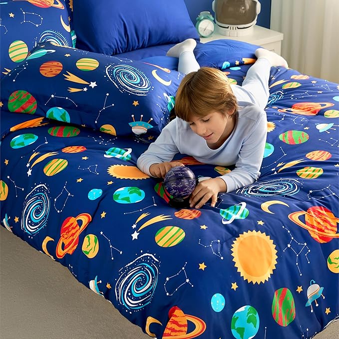 Joiedomi Kid Full Comforter Set 7 Piece Cosmic Space Bedding Set for Boys Girls Super Soft Microfiber Bed in a Bag with Comforter Sheets Pillowcase Sham