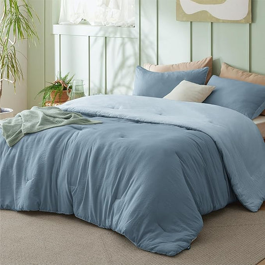 Bedsure Full Comforter Set, Mineral Blue Soft Prewashed Bedding for All Seasons, 3 Pieces GentleSoft™ Bed Set, 1 Lightweight Comforter (82"x86") and 2 Pillowcases (20"x26")