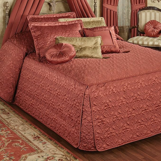 Cambridge Classic Luxury Bedding | Warm Cinnabar Solid Color Polyester Satin | Elaborate Damask Quilting | Fitted, Oversized 24 Inch Drop | 3 Piece Bed Set Includes Cal King Bedspread & 2 King Shams