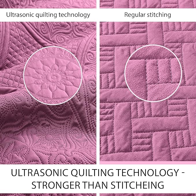 IR Imperial Rooms California King Quilt Bedding Set Size (118"x106") + 2 Pillow Shams (20" x 36"+ 2") - 3 Pcs All Season Reversible Microfiber Coverlet Embossed Floral Quilt Bedspread (Purple)