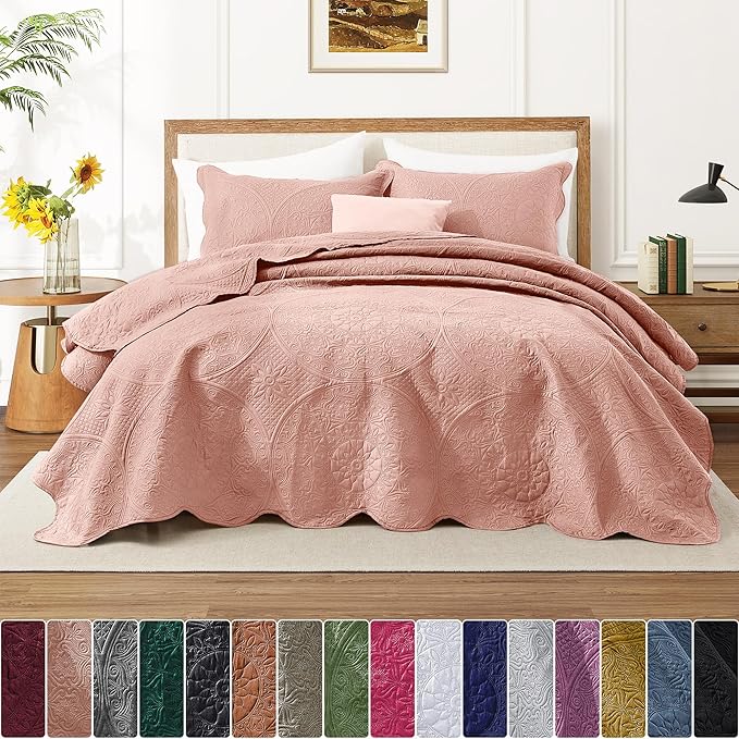 IR Imperial Rooms 8 Pack Quilt King Size Bedding (106" x 96") - Bulk Wholesale for Hotels, Guest Bedroom & Airbnbs - Lightweight Microfiber Reversible Floral Embossed Quilts Bedspreads (Peach)