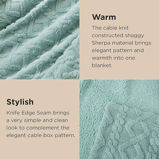 Bedsure Gentlesoft Sherpa King Size Blanket for Bed- Fleece Fluffy & Cozy Cable Jacquard Tufted for Women Gift, Thick and Warm Christmas Blanket for Winter, Sage Green, 108x90 Inches