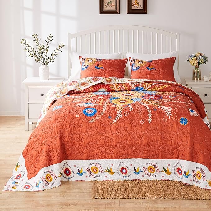 Greenland Home Barefoot Bungalow Topanga Quilted Bedspread Set, 3-Piece Jumbo King, Multi
