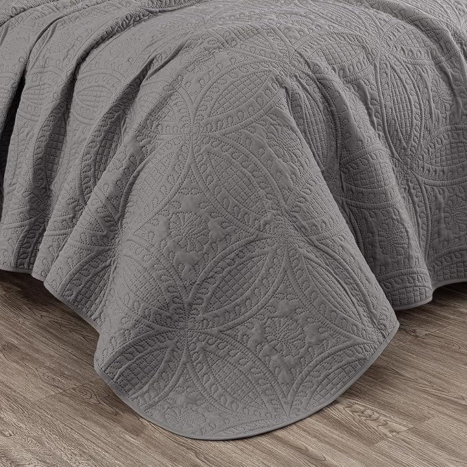 Chezmoi Collection Austin 3-Piece Oversized Bedspread Coverlet Set (King, Gray)
