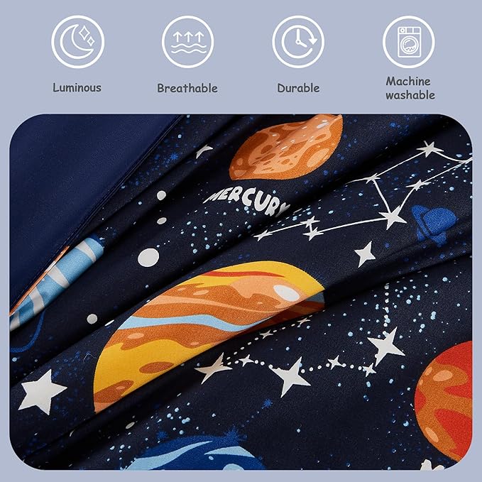 Queen Kids Comforter Set - 7 Pieces Queen Bedding Sets for Boys, Glow in The Dark Space Bed in A Bag with Sheets