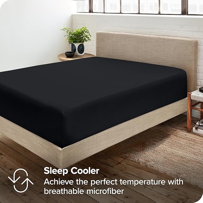 Bare Home 2-Pack Fitted Bottom Sheets King - Premium 1800 Ultra-Soft Wrinkle Resistant Microfiber - Deep Pocket (King, Black)