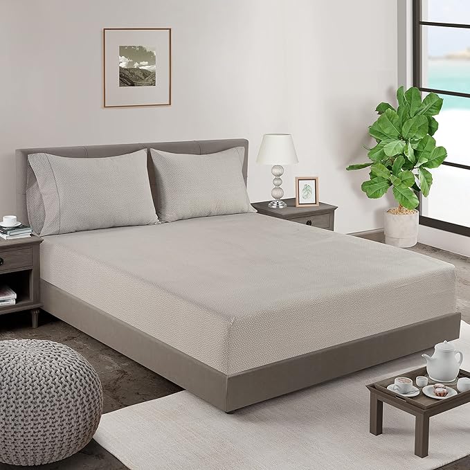 LANE LINEN Twin XL Fitted Sheet, 100% Organic Cotton 2-Piece Set (1 Fitted Sheet, 1 Pillowcase), Percale Weave, Bottom Sheet, Soft, Fits Mattress Upto 15" Deep - Grey (White Dot)(No Flat Sheet)