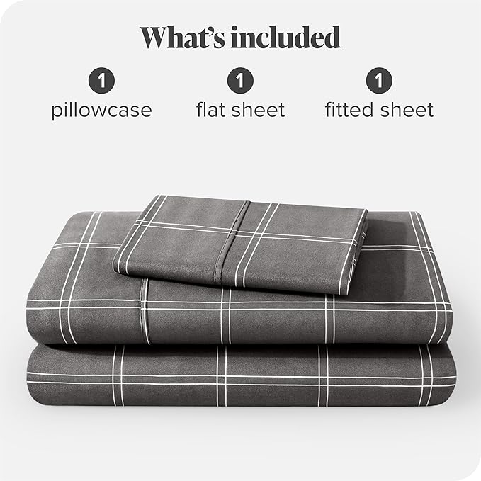 Bare Home Twin XL Sheet Set - College Dorm Size - 1800 Ultra-Soft Microfiber - Deep Pockets - Easy Fit - 3 Piece Set - Bed Sheets (Twin XL, Modern Plaid - Grey/White)
