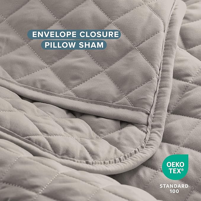 Bare Home Coverlet Set - Twin/Twin Extra Long - Lightweight Bed Decor - Comforter Alternative - All-Season Quilted Bedspread (Twin/Twin XL, Light Grey)