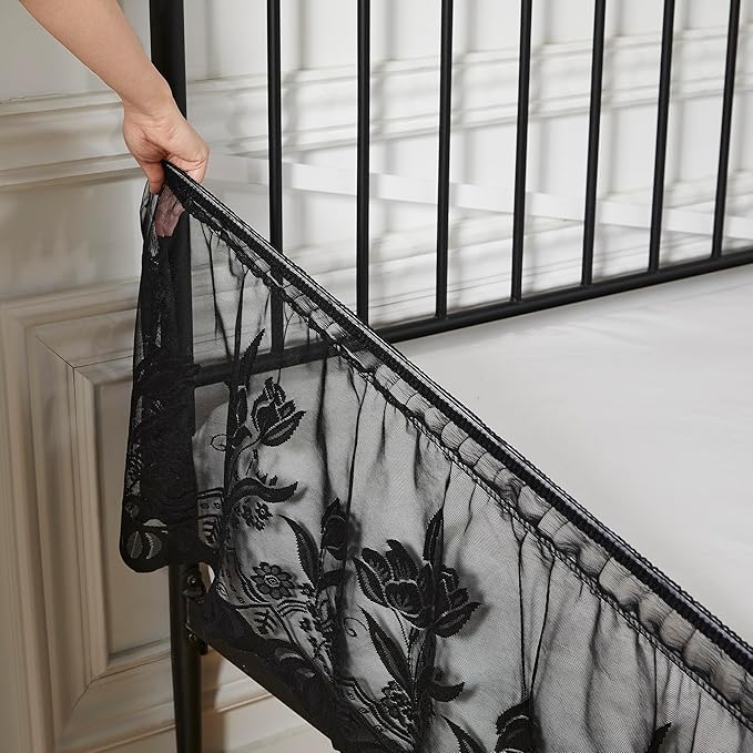 WARM HOME DESIGNS Bed Skirt for Queen Bed. Our Black Bed Skirt Goes Great with Farmhouse or Victorian Bedding. Lace Dust Ruffle for Any Bedroom Decor. DO Black Queen