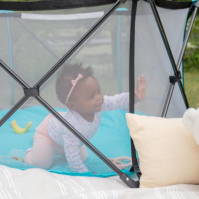 Regalo Safety My Play Portable Baby Play Yard & Playpen, 6-Panel Indoor & Outdoor Playpen with Mesh Sides, Foldable, Washable Fabric, 48-Inch, Aqua, Tested & Safe, American Designed & Family Owned