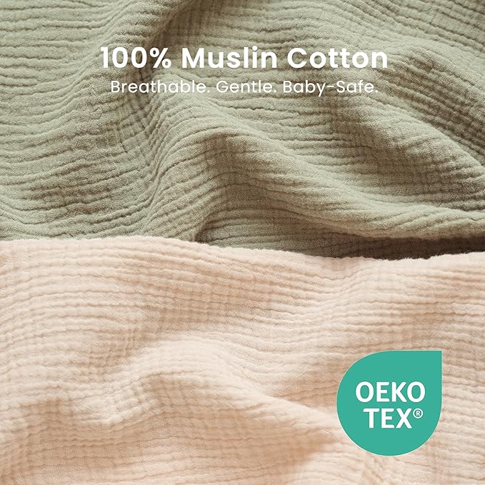 Konssy 2 Pack Muslin Bassinet Sheets for Boys, Girls, 100% Cotton Soft Breathable Fitted Bassinet Mattress Sheet, 33 x 21 inches (Fog Green,Cream)